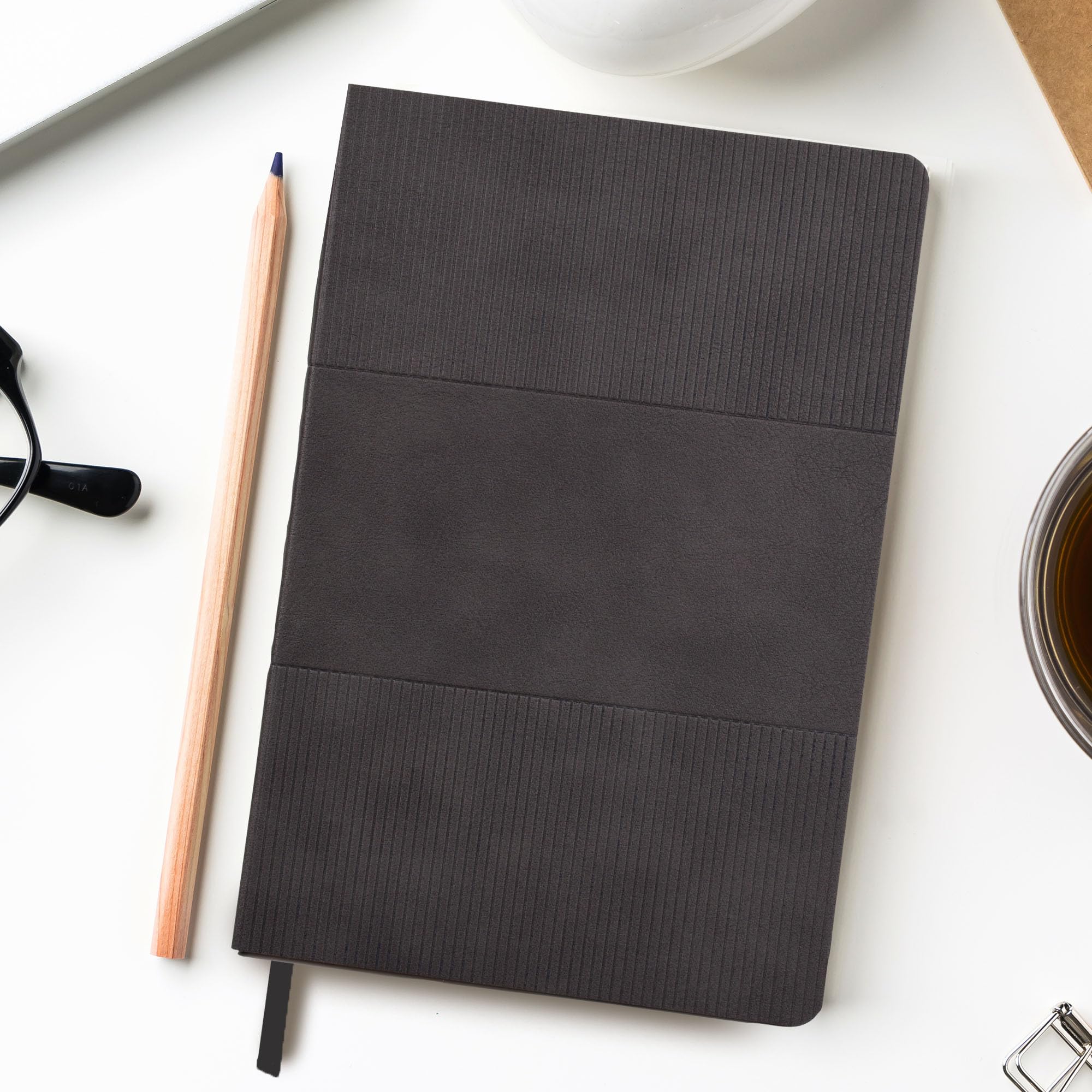 DOODLE CONNECT Allison - A5 Soft Bound Executive Notebook| 8.5 X 5.5| 192 pages| 80 gsm| Thermo Sensitive PU| Vegan Leather - Grey