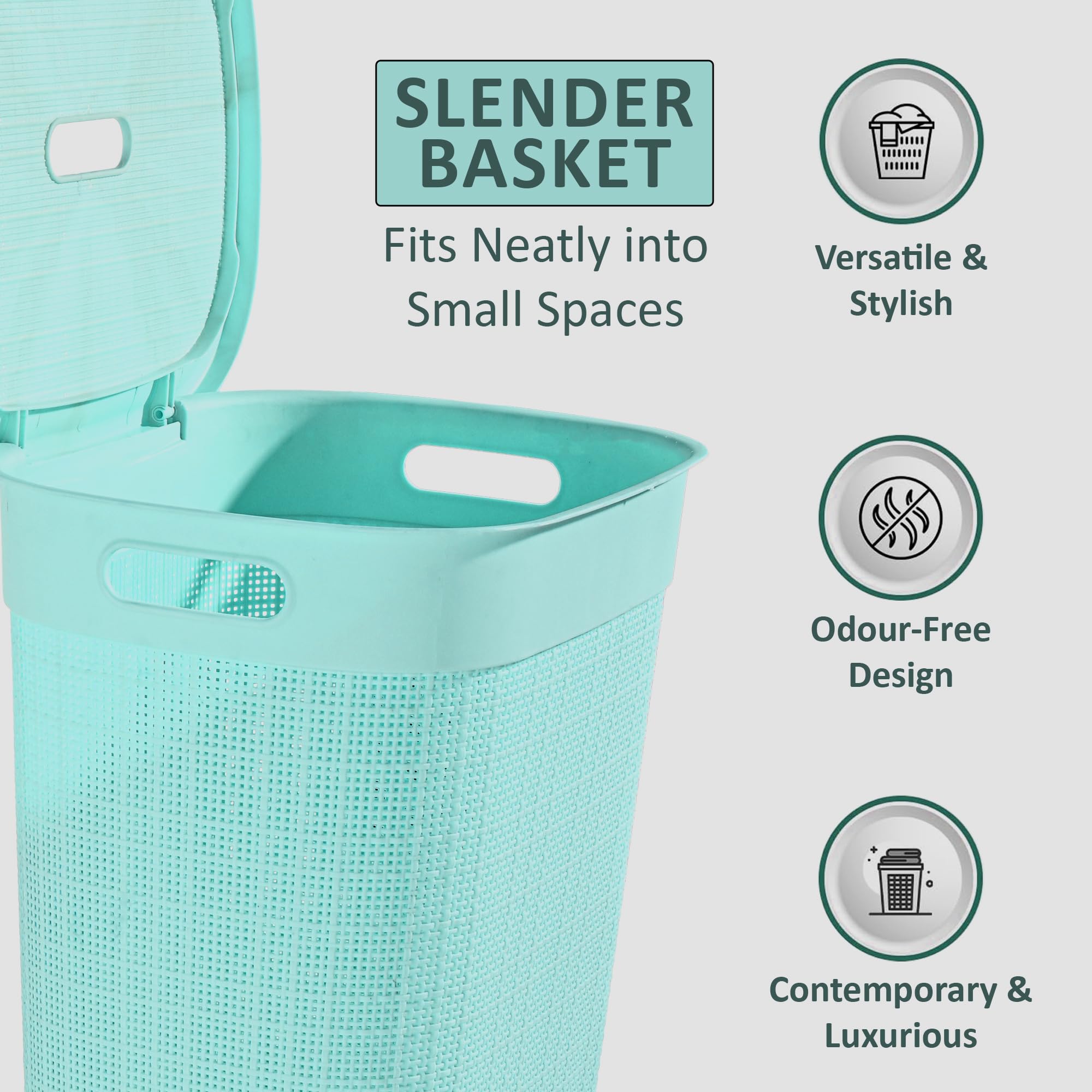 Kuber Industries Multipurpose Plastic Laundry Basket/Bin/Hamper|Durable Plastic & Woven Design|Storage Organizer With Lid,Size 44 x 44 x 60 CM, Capicity 55 Ltr. (Brown)-46HH0455 3
