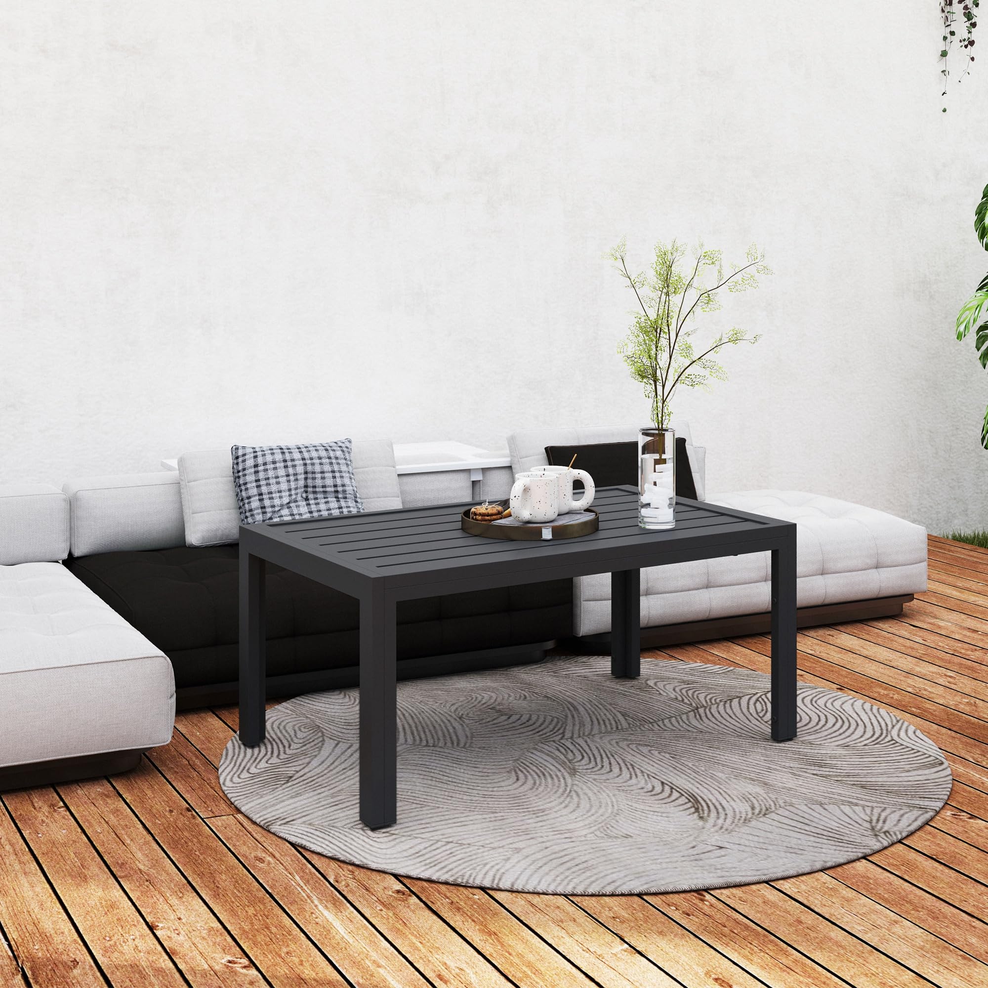 Outsunny Table Basse de Jardin Table d'appoint de Patio rectangulaire avec Cadre en Acier et Plateau à Lattes, pour extérieur, terrasse, Balcon, 101,5 x 61 x 46 cm, Gris