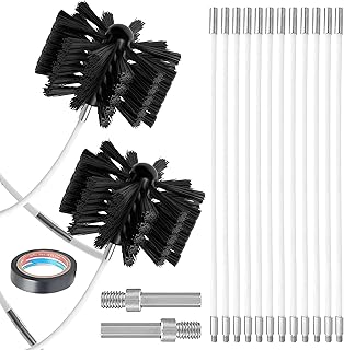 Chimney Sweep Kit Chimney Brush Kit Chimney Cleaning Kit, 16FT Dryer Vent Cleaner Kit Duct Cleaning Tools, Dryer Vent Cleaning Kit Fireplace Chimney Brushes-12pcs Flexible Rods, 2pcs 6in Chimney Brush