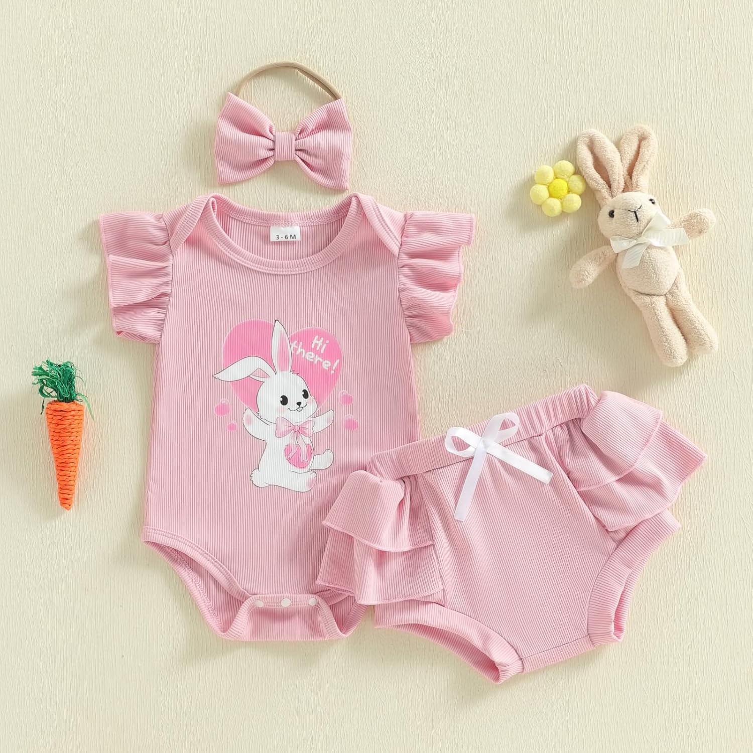 Douhoow Baby Girl Easter Outfits Bunny Heart Baby Romper Shorts With Bow Headband Infant Summer Festival Clothes - Image 2
