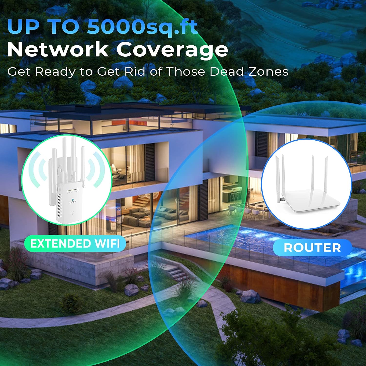 UPPOON WiFi Extender Signal Booster for Home, 1200Mbps Internet Booster Covers up to 5000sq.ft, 2.4 & 5GHz Dual Band Wireless Signal Amplifier Repeater, 1-Tap Setup, WAN/LAN Port, 5 Working Mode : Electronics