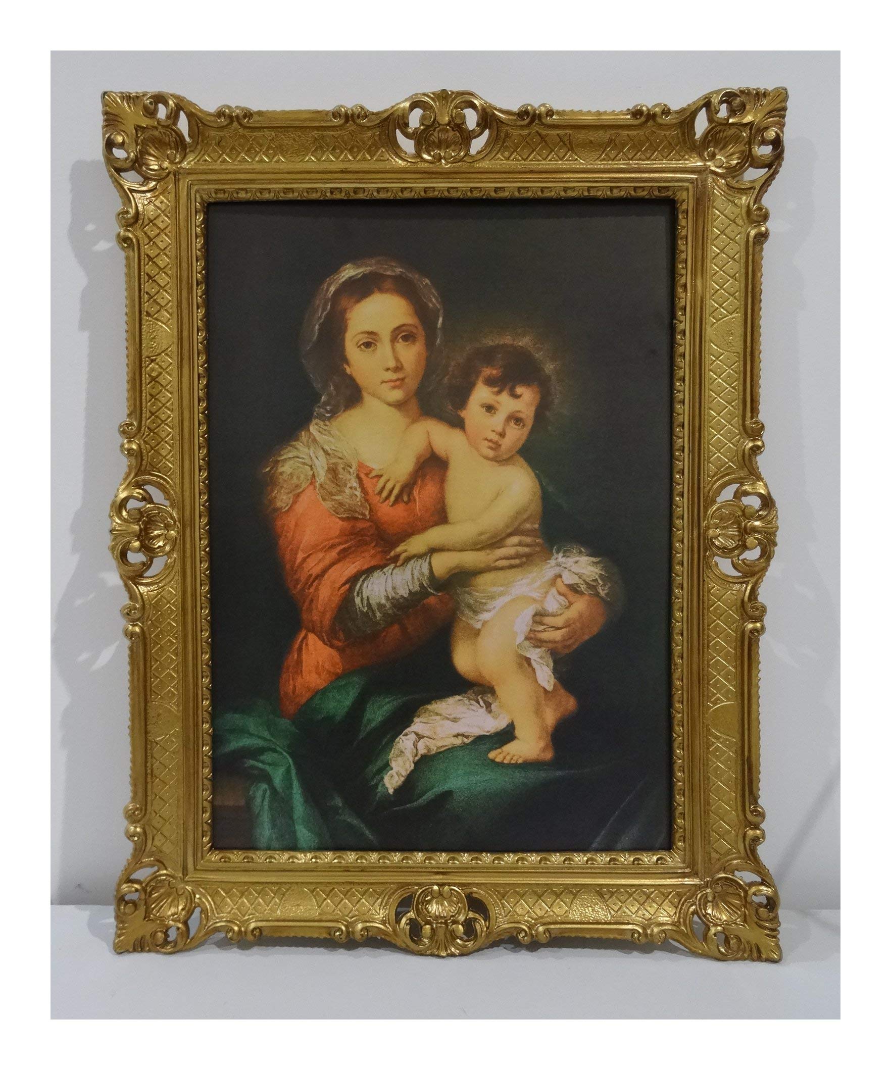 LA VERGINE COL FIGLIO BY MURILLO 90x70cm Antik Barock Rahmen mit Bild Wandbild 70x90cm Kunstdrucke Gemälde Religiöse Bilder Kunst von Heiligen Heiligenbild Retro Repro für Home Büro Praxis Café 58B