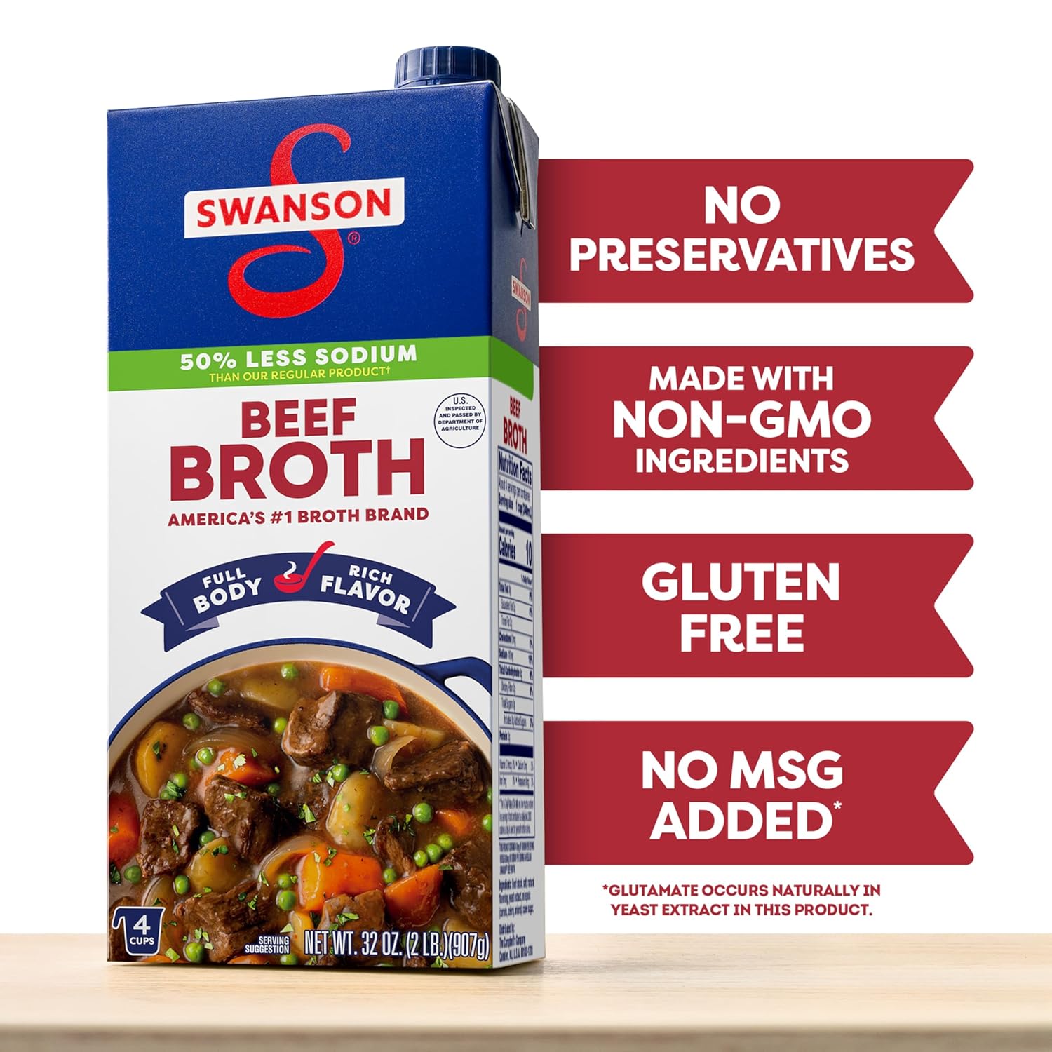 SWANSON S Lower Sodium Beef Broth, 32 oz Carton