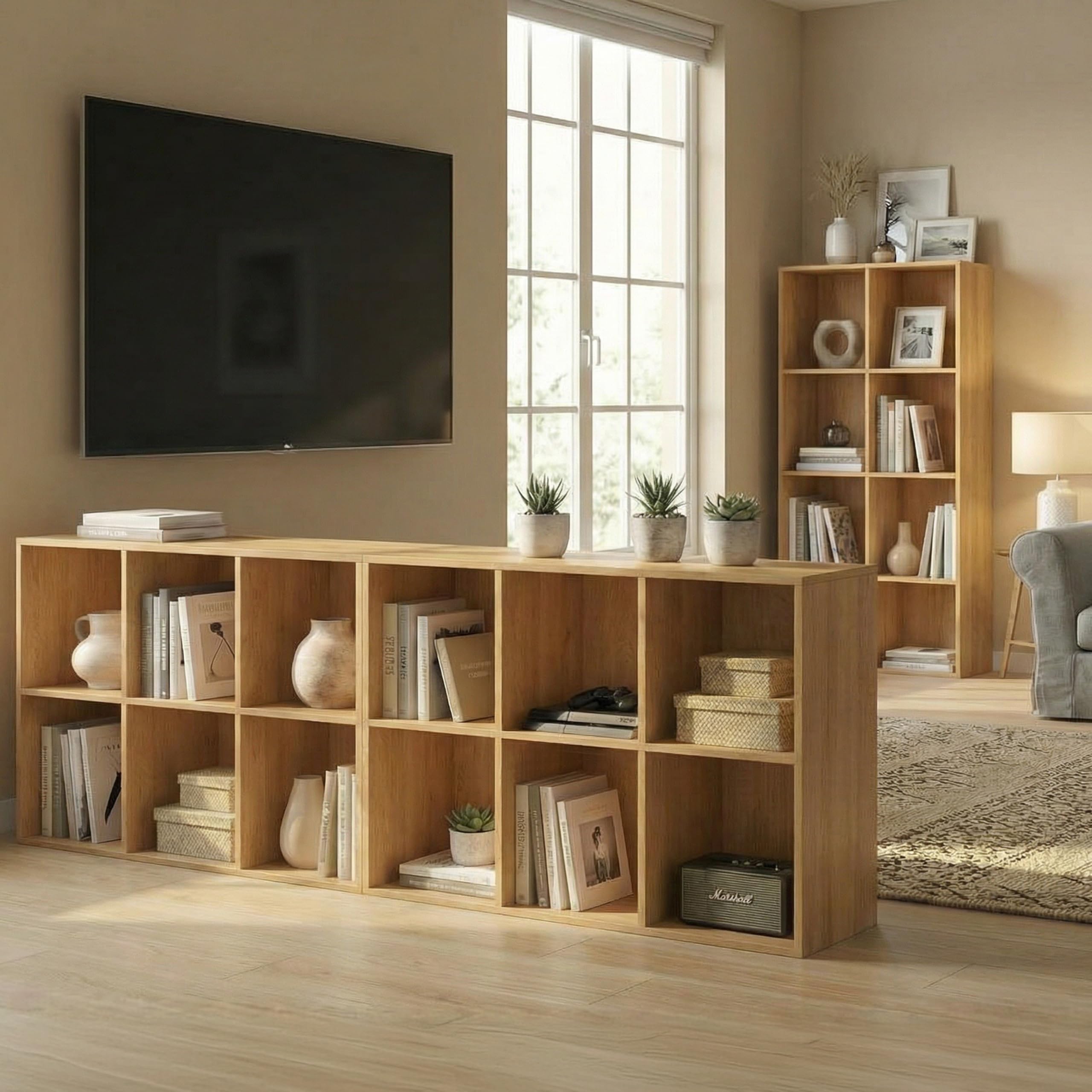 Bibliothèque Meuble de Rangement 6 Cubes, Étagère à Casiers en Bois avec Panneau Arrière, Bibliotheque Cubique, Armoire de Rangement Moderne Présentoir pour Chambre/Salon/Bureau, Chêne Naturel