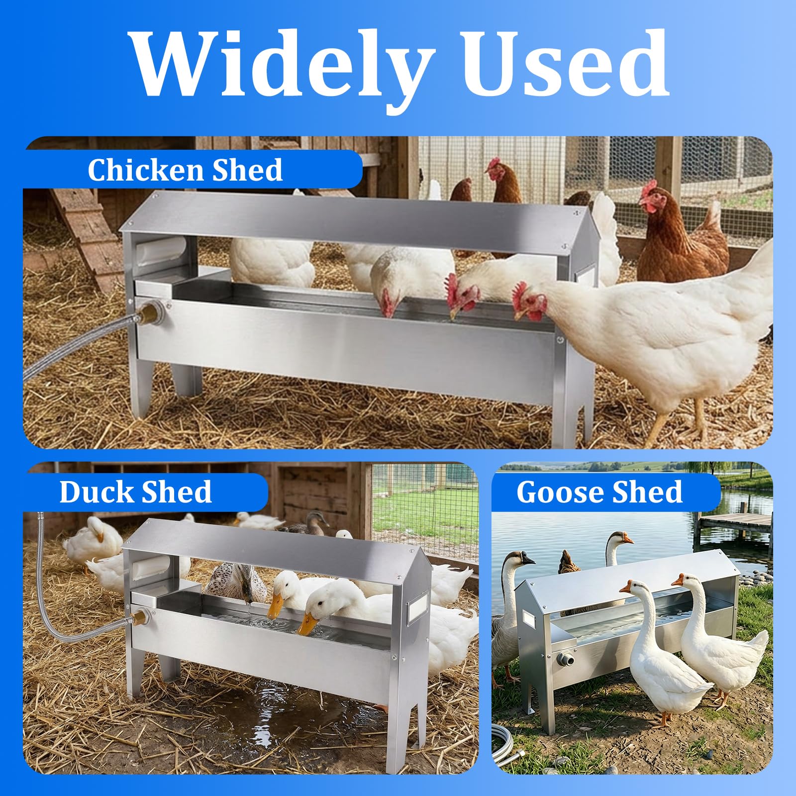 Bebedero automático para pollos de acero inoxidable con válvula de flotador dispensador de agua para pavo, codorniz, pato, ganso