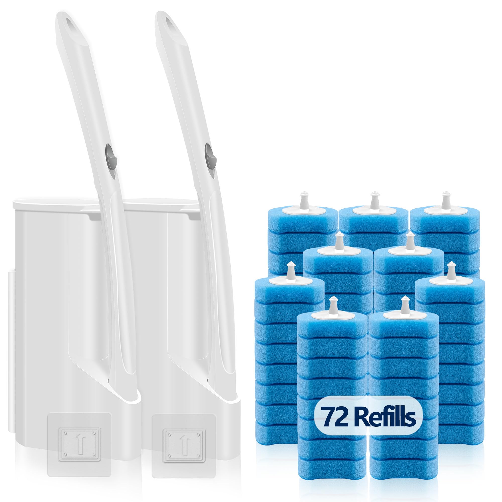 Disposable Toilet Bowl Brush and Holder, Toilet Cleaning System-2 Toilet Bowl Wand, 2 Storage Caddy&72 Toilet Brush Refills for Effective Deep Scrub