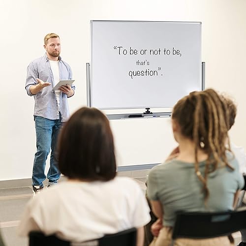 Miniatura 8 de INNOVART Pizarra blanca móvil de 72 x 40 pulgadas, pizarra magnética de borrado en seco de doble cara reversible de 360 con soporte rodante portátil