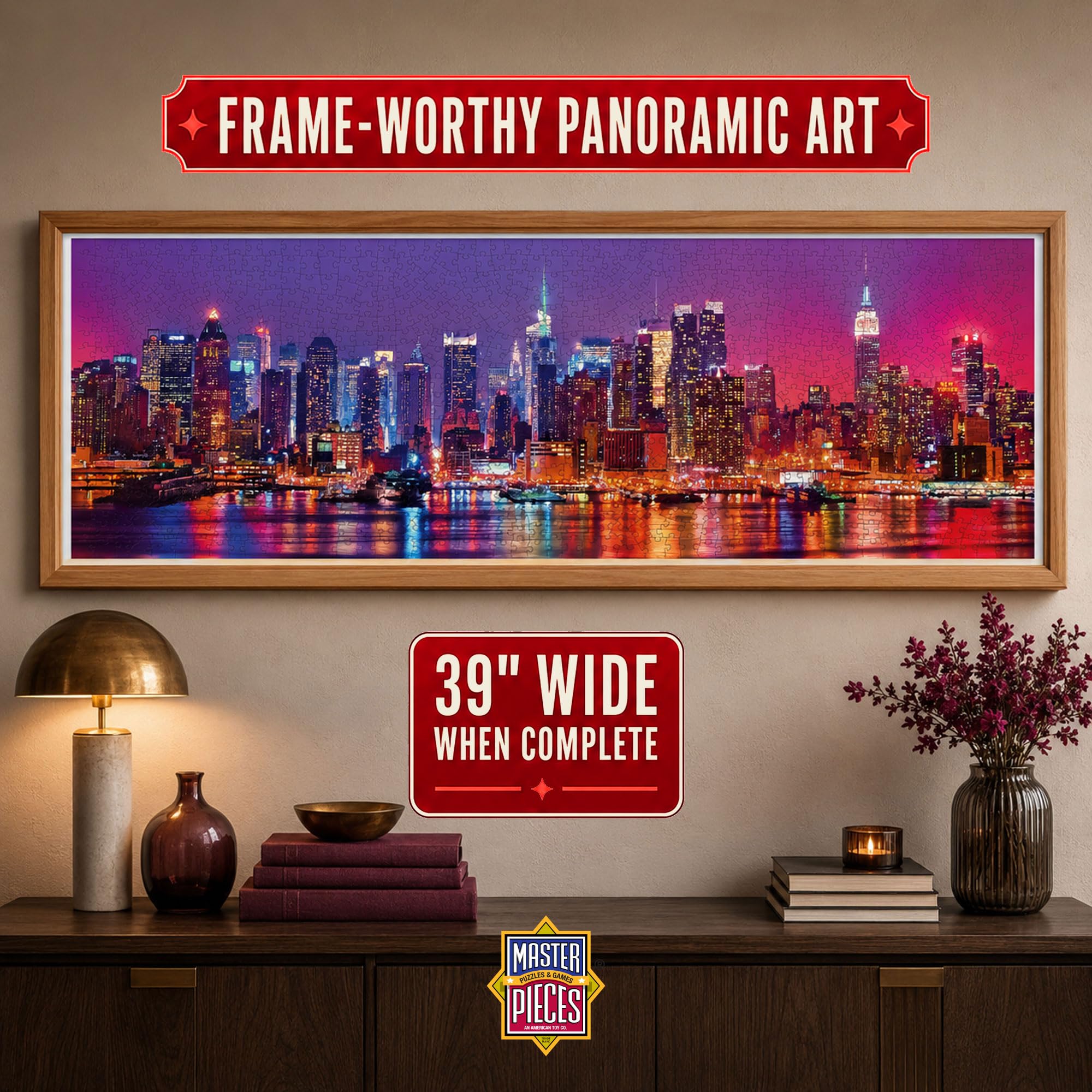 MasterPieces - Rompecabezas de 1000 Piezas, panorámico de la Ciudad de Nueva York, diversión para Adultos, Familia, niños, 13 x 39 Pulgadas