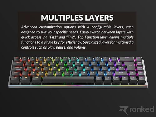 Ranked G65 Guardian 65% | Low Profile | Telaio in Alluminio | Hot Swap | 69 Tasti RGB | Cavo USB | Per Mac, PC Windows | QWERTY ISO UK (Nero, Gateron Low Profile Blue) - 8