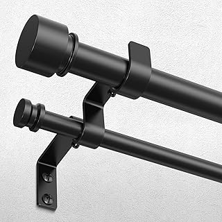 Double Curtain Rod 36-153 Inch, Heavy Duty Dual Rods, Matte Black