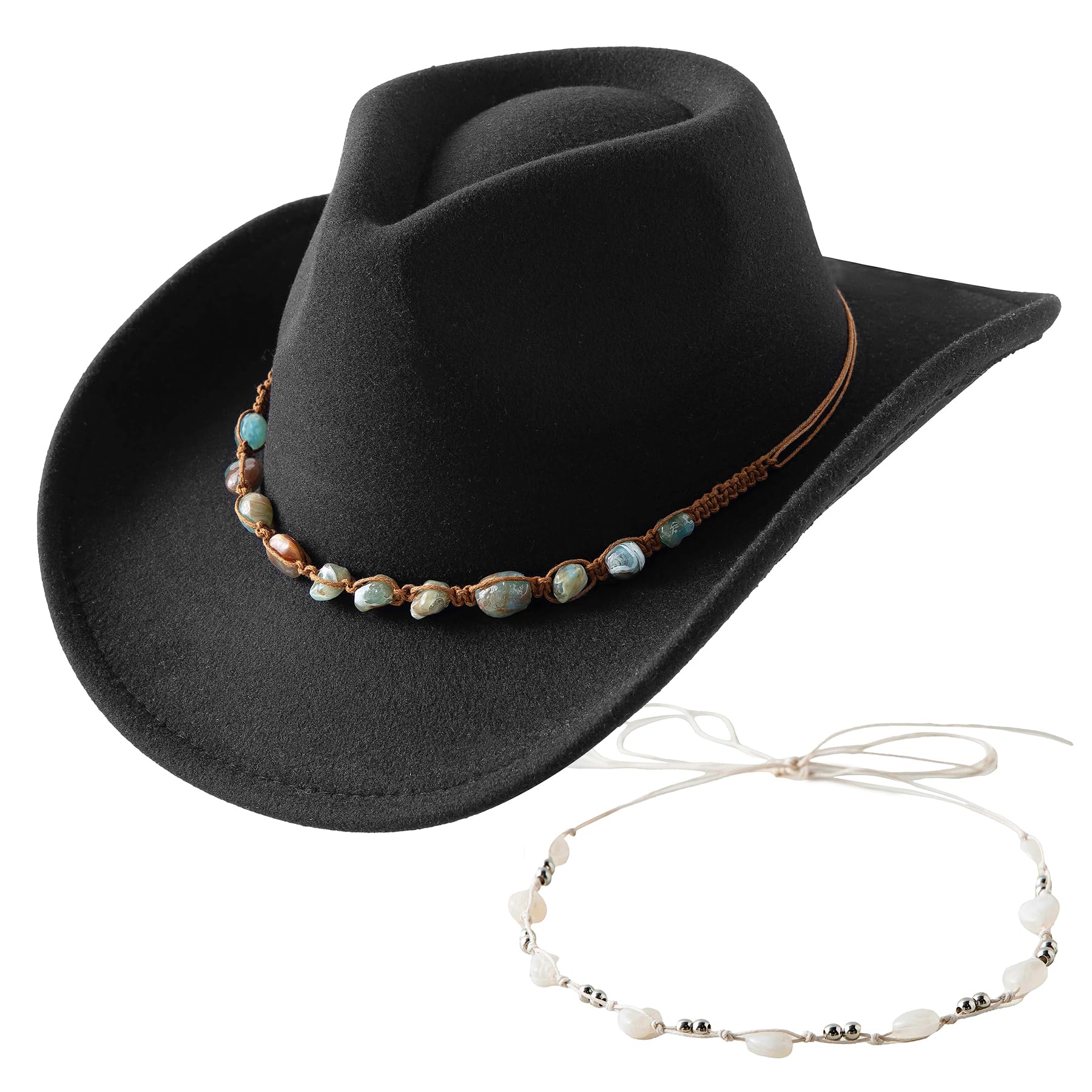 Jastore Western Cowboy Hat for Kids Girl Boy Classic Fedora Hat Felt Cowgirls Hats with Two Decorative Bands