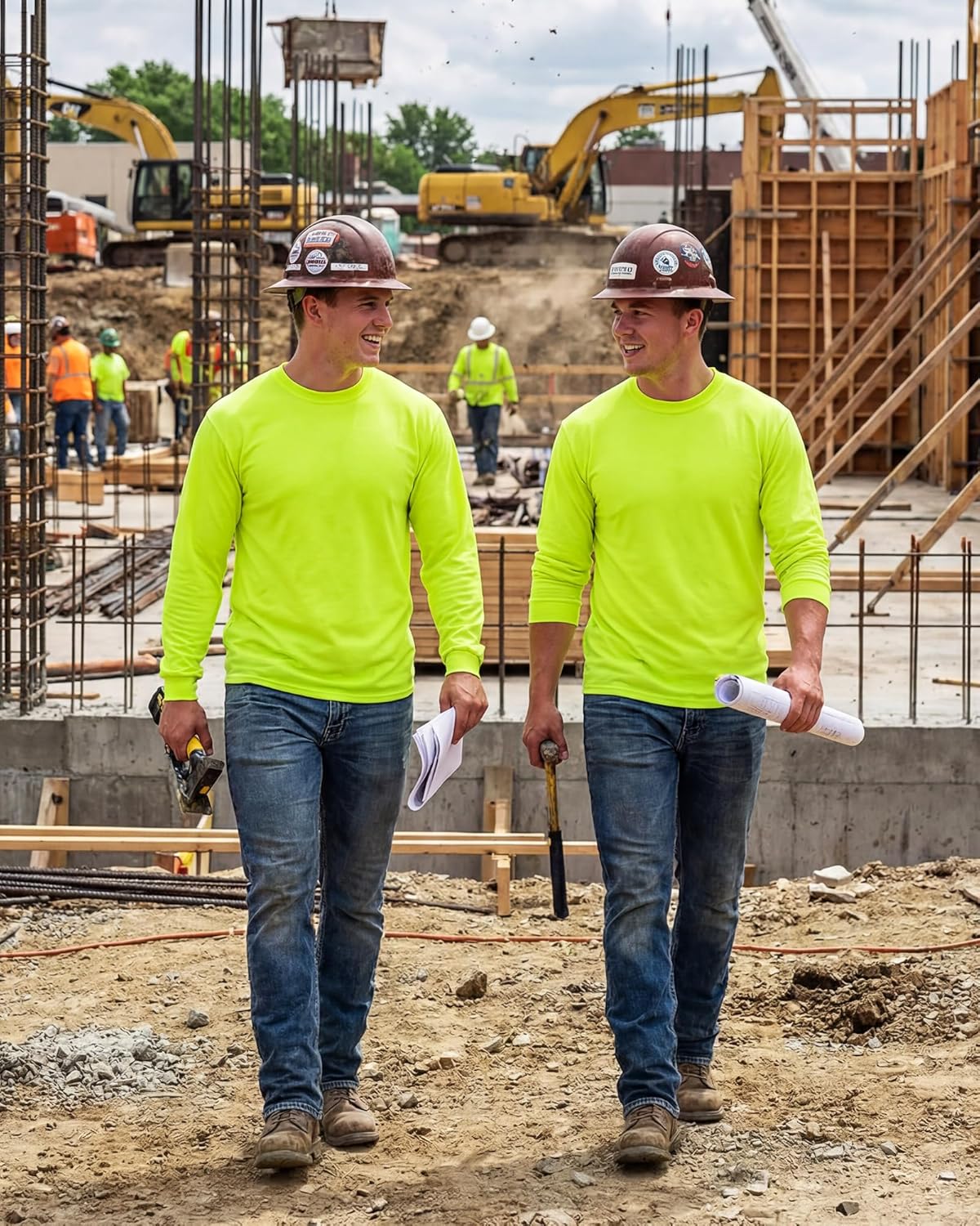 JaGely 10 Pcs Long Sleeve High Visibility Shirt Bulk Men Safety Hi Vis Construction Work T-Shirt Pullover Crewneck Sweatshirt