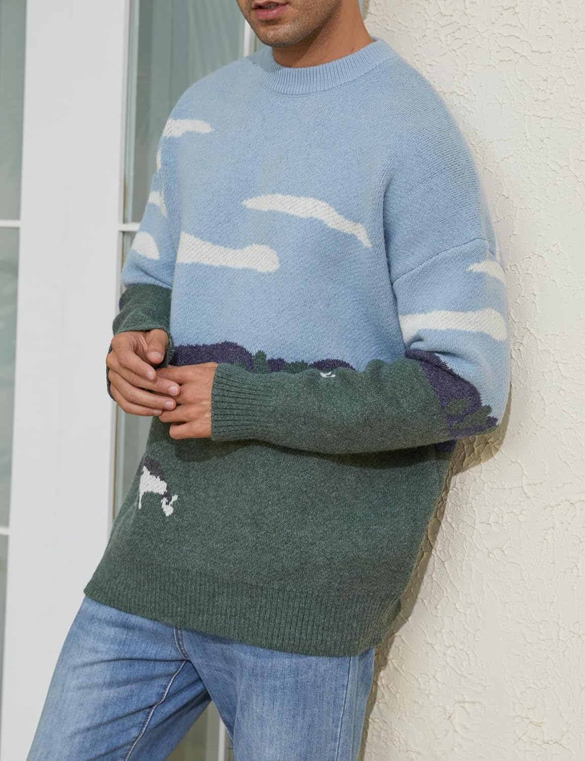 Men's Oversized Sweater Cows Graphic Casual Unisix Pullover Sweaters Vintage Knitted Retro Couple Tops