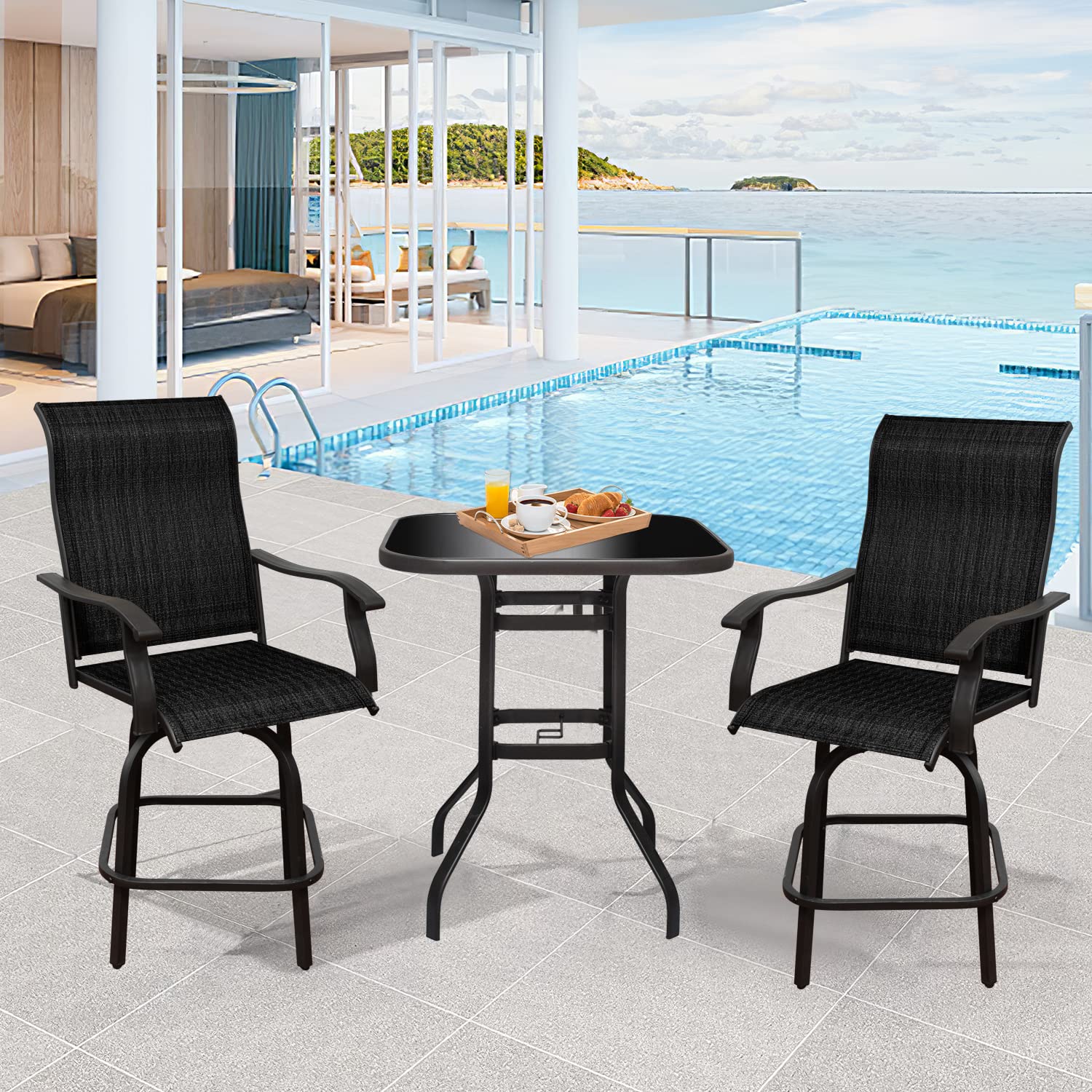 Buy Patio Height Swivel Bar Stools, Patio Furniture Bistro Set, Patio