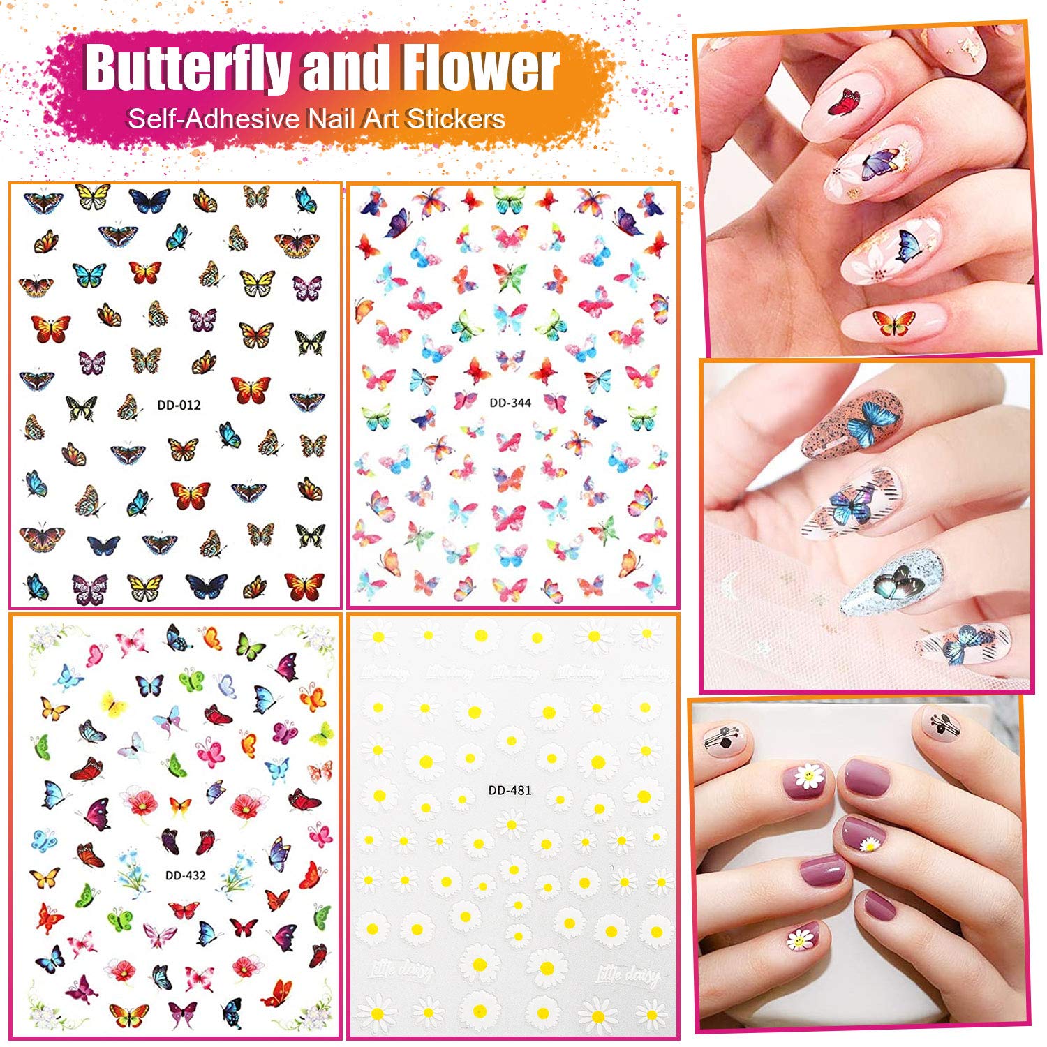 Kit de pinceles y decoraciones de uñas - Arte de uñas 3D, herramientas de puntos, purpurina, calcomanías, diamantes de imitación, papel de aluminio, cintas de rayas 5