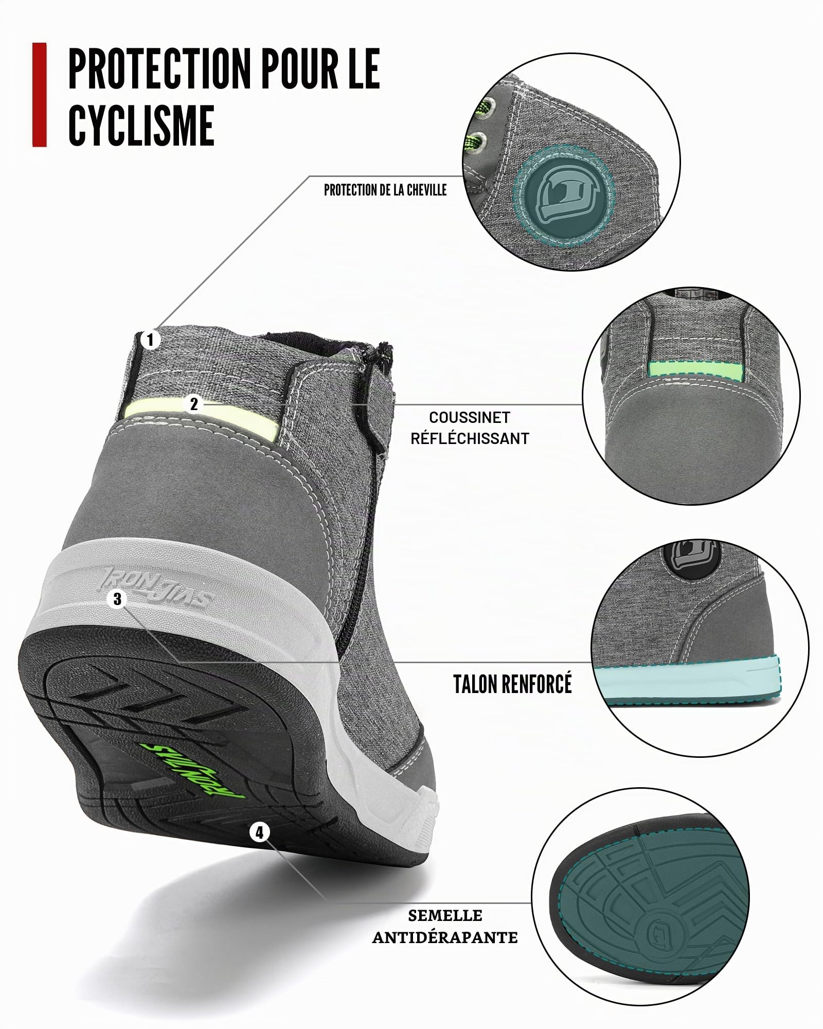 IRON JIA'S Chaussures Moto Hommes Femme Normes CE Bottes Moto Hommes | Décontractées Antidérapantes avec Support de Cheville Semelles Antidérapantes Adaptées à la Conduite de Moto