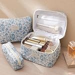 HBselect 3 PCS Sac de maquillage matelassé, Cotton Grand sac de maquillage de voyage, Coquette Florale mignon Maquillage Sac Cosmétique Sac de toilette pour femmes