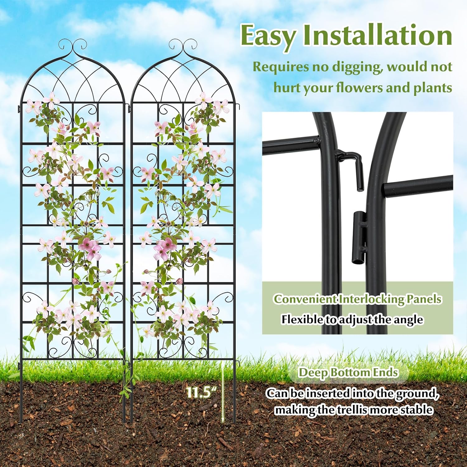Giantex 4 Packs 71"x20" Metal Garden Trellis for Outdoor Climbing Plants, Heavy-Duty Plant Support for Vine Rose Vegetable Flower, Rustproof Black Metal Coating Patio Trellis Arch Decorative Fence