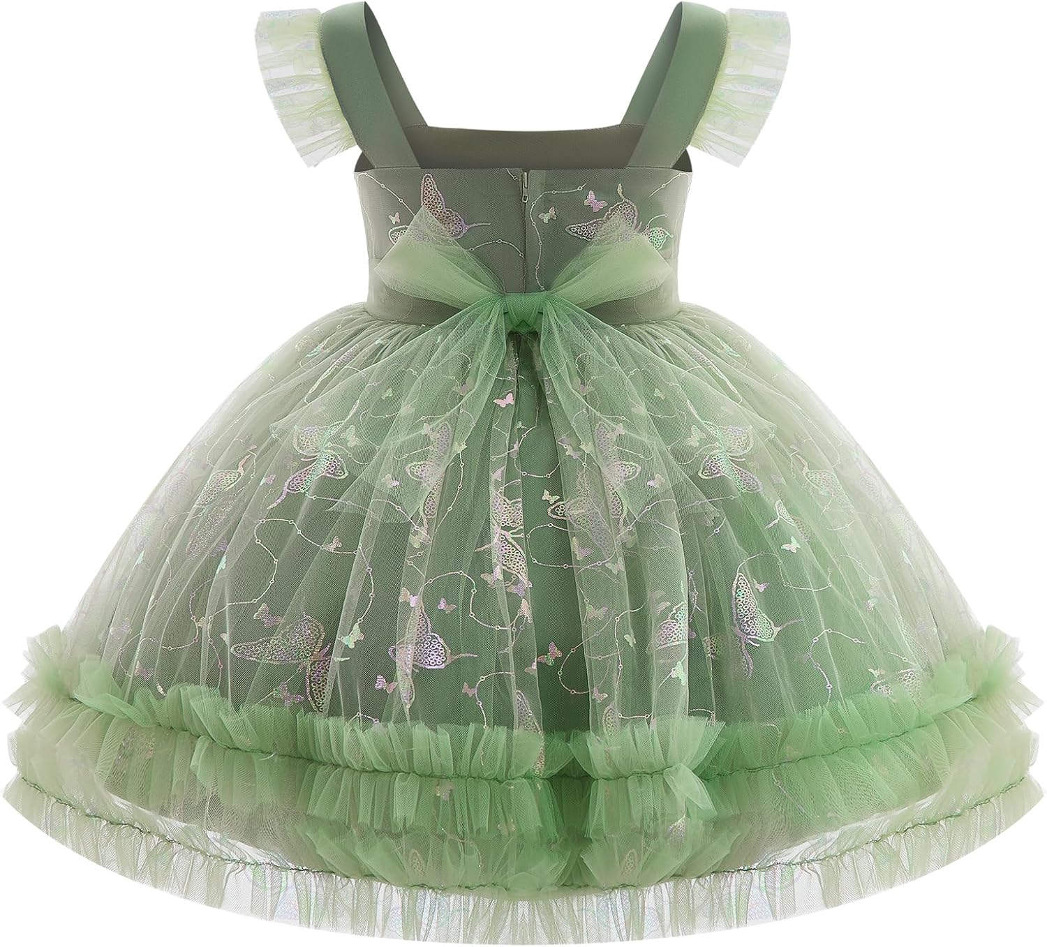 Baby Girl Flutter Sleeve Butterfly 1st 2nd 3rd Birthday Outfits Toddler Pageant Ball Gown Easter Formal Wedding Dress