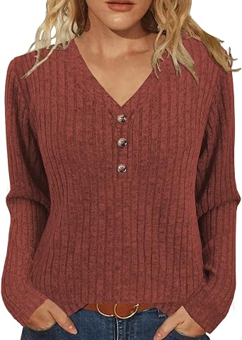 XMTOPYE Womens Sweaters Long Sleeve Shirts 2025 Fall Fashion V Neck Sweatshirts Dressy Casual Tunic Tops Winter Clothes