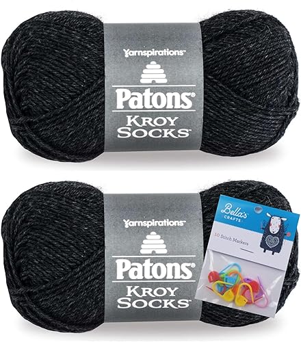 Patons Kroy Socks - Paquete de 2 hilos con marcadores de puntada Bella's Crafts (gris Gentry Grey)
