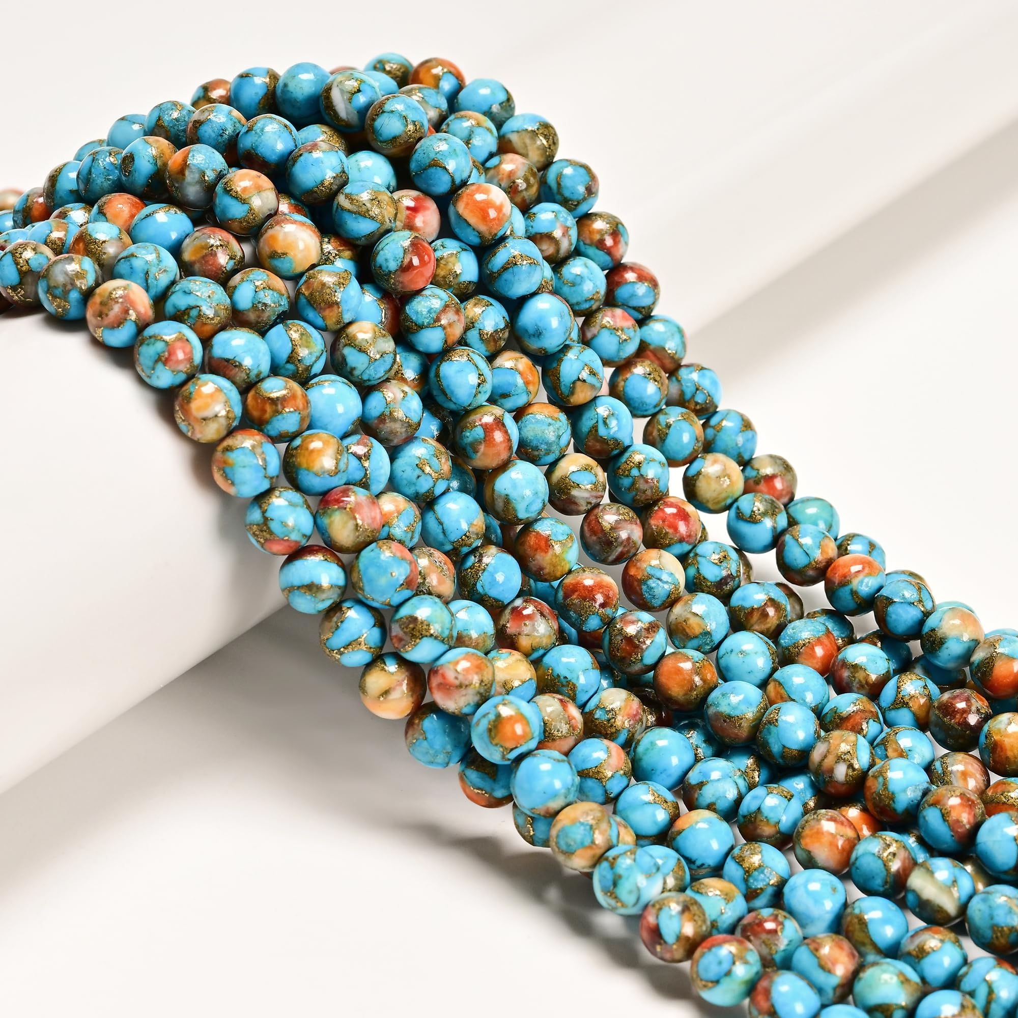 JM Design 4mm Natural Spiny Oyster Mohave Copper Turquoise Smooth Round Beads 15.5" Strand for Jewelry Making Craft