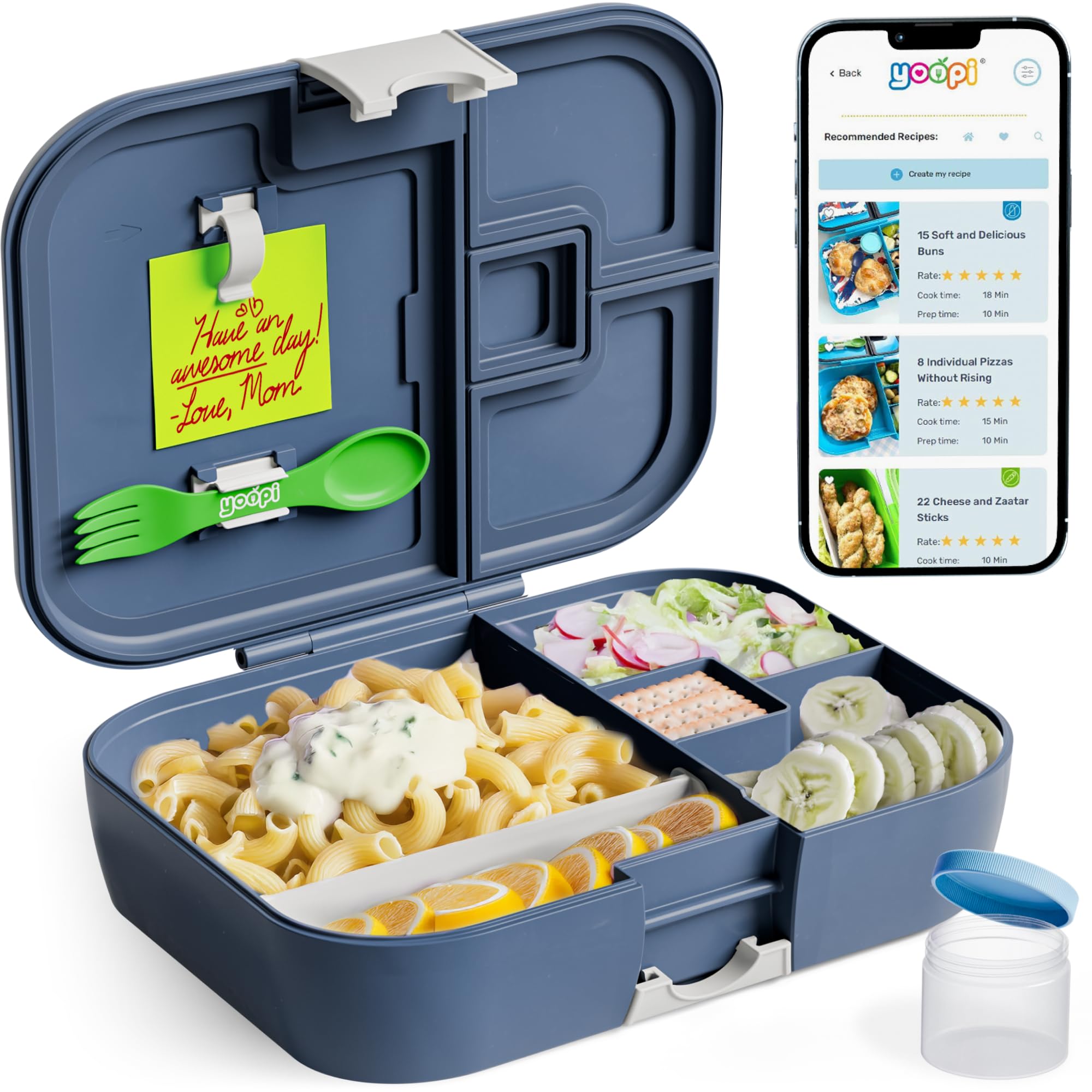 YOOPI bento box for kids, Leak-Proof, 4-Compartment Bento-Style Kids Lunch Box, Ideal Portion Sizes for Ages 3–12, Durable & Lightweight, Dishwasher Safe, & Made with BPA-Free Materials (Space Blue)