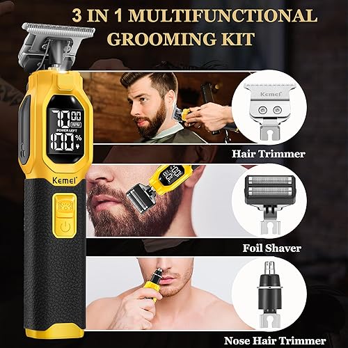 Miniatura 3 de KEMEI 1878 - Cortadora de barba para hombres, 3 en 1, afeitadoras para hombres, recortadora de pelo de nariz inalámbrica con cabeza extraíble,