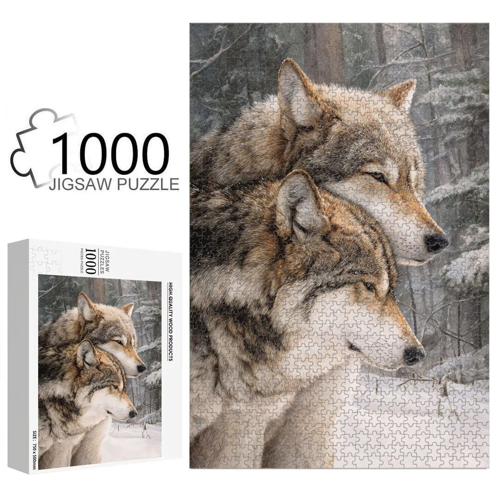 1000 Pièces Puzzle Adulte Loup & Hiver Puzzle en Bois Robuste 1T#1986 | Puzzle en Bois, Découpe de Précision, Encres aux Couleurs Vives, Loisir Relaxant, Décoration Intérieure, Cadeau, 50x75cm