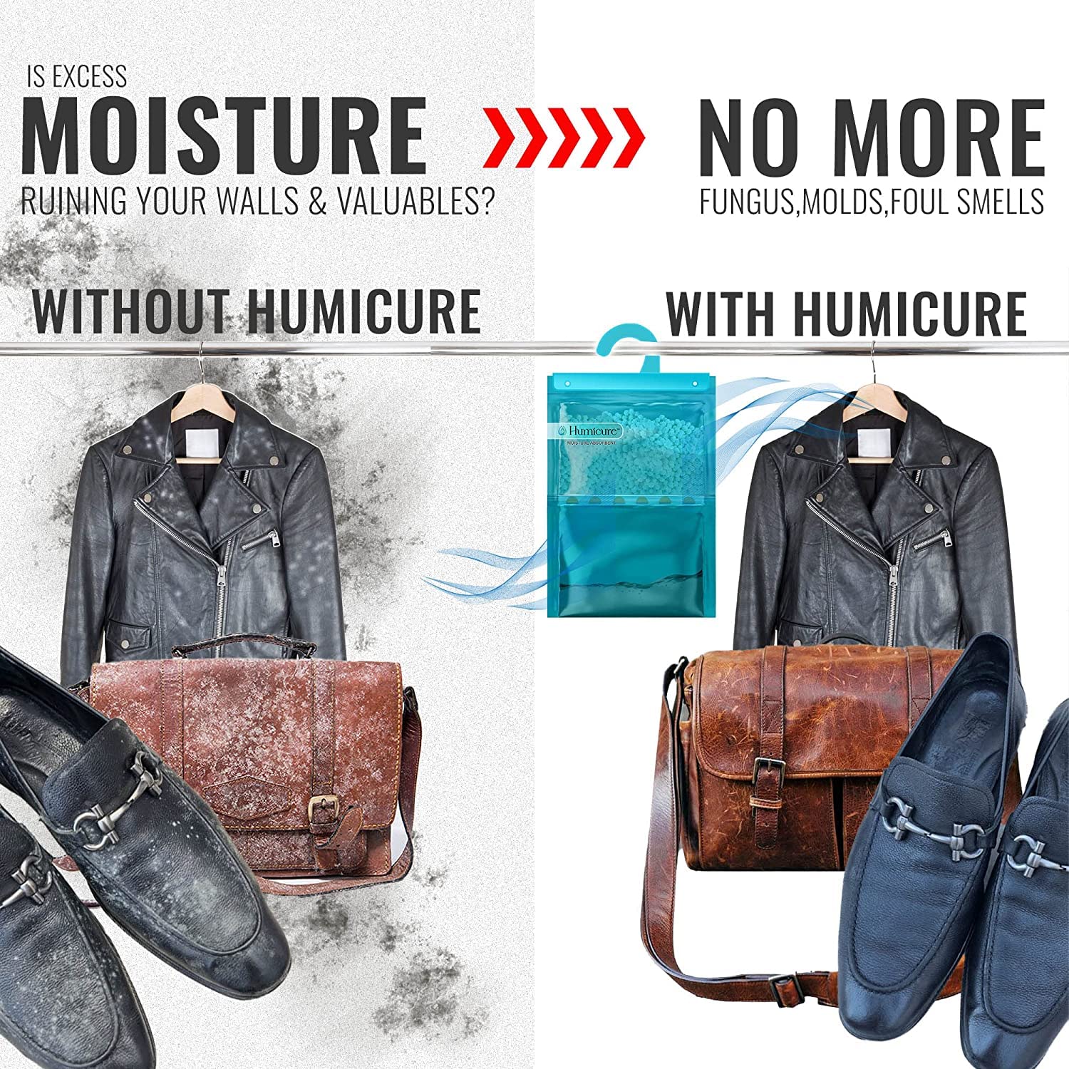 Humicure Moisture Absorber Dehumidifier Hanging Bags; Prevents Mould & Fungus (Activated Charcoal, Buy 2 Get 1 Free) 3
