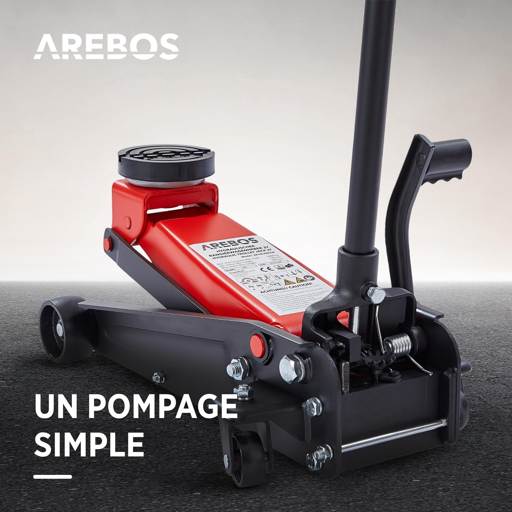 Arebos 3T Cric hydraulique de manœuvre avec pédale intégrée | Hauteur d'encastrement 130-508 mm | 2 Supports en Caoutchouc | Jack roulettes 360° | Béquille Voiture