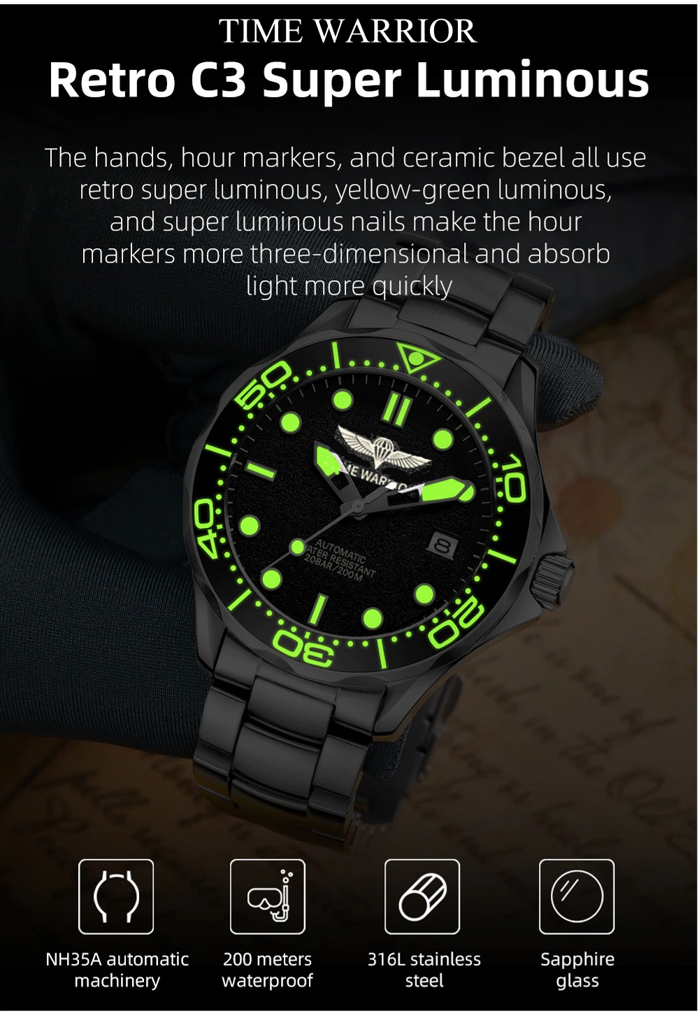 Amazon.com: TIME WARRIOR Men's Watches NH35A Automatic Scuba