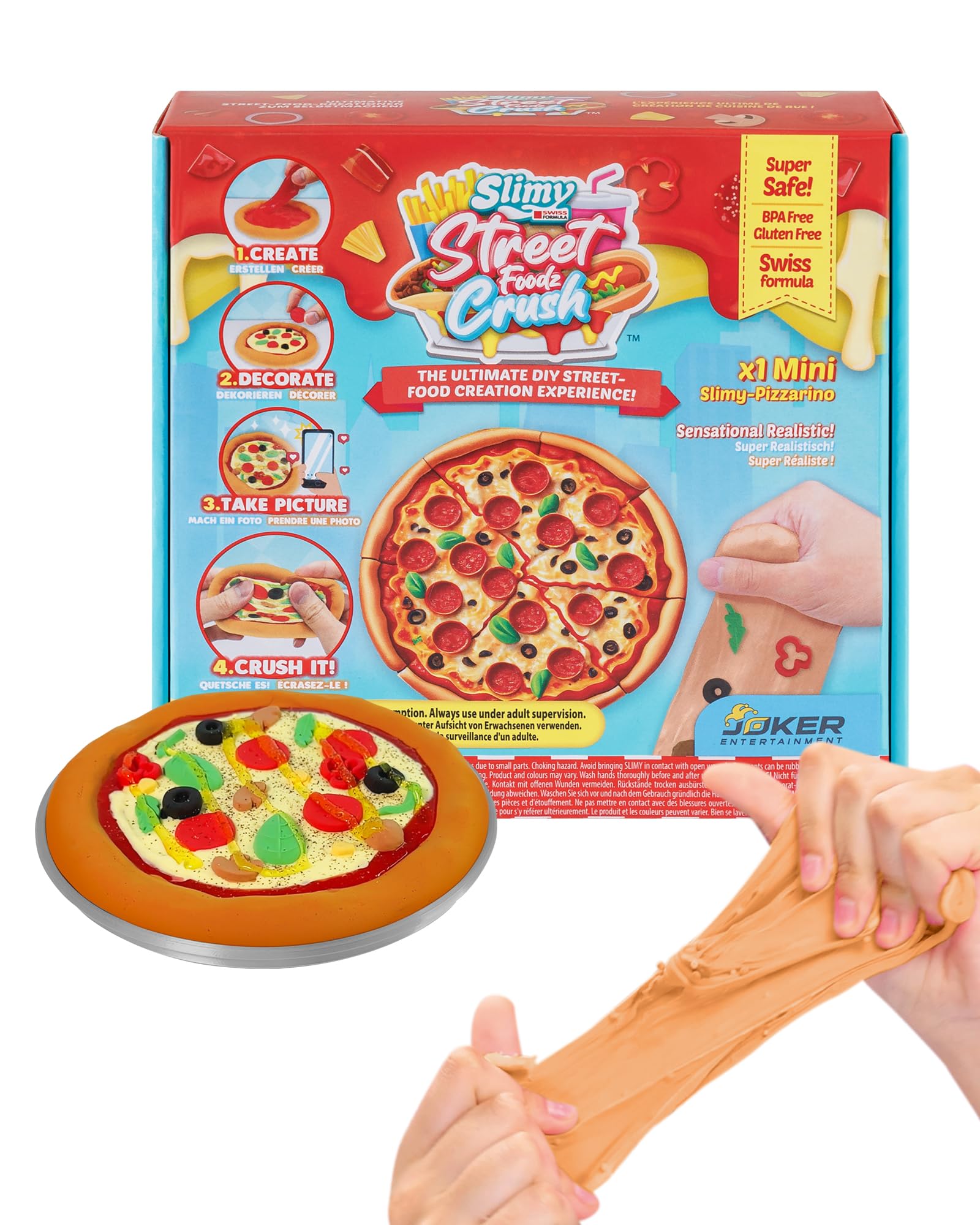 Slimy Street Foodz Crush - Mini Pizzarino, Slime und Knete Kreativ-Set, Kochspiel zum selber Mischen, Formen und Dekorieren, kreatives Gestalten für Kinder