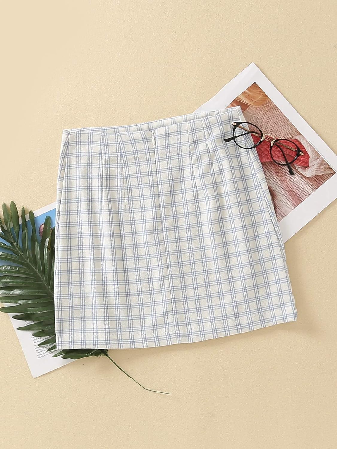 Floerns Women's Bodycon High Waisted Split Hem Plaid Mini Skirt Beige XS