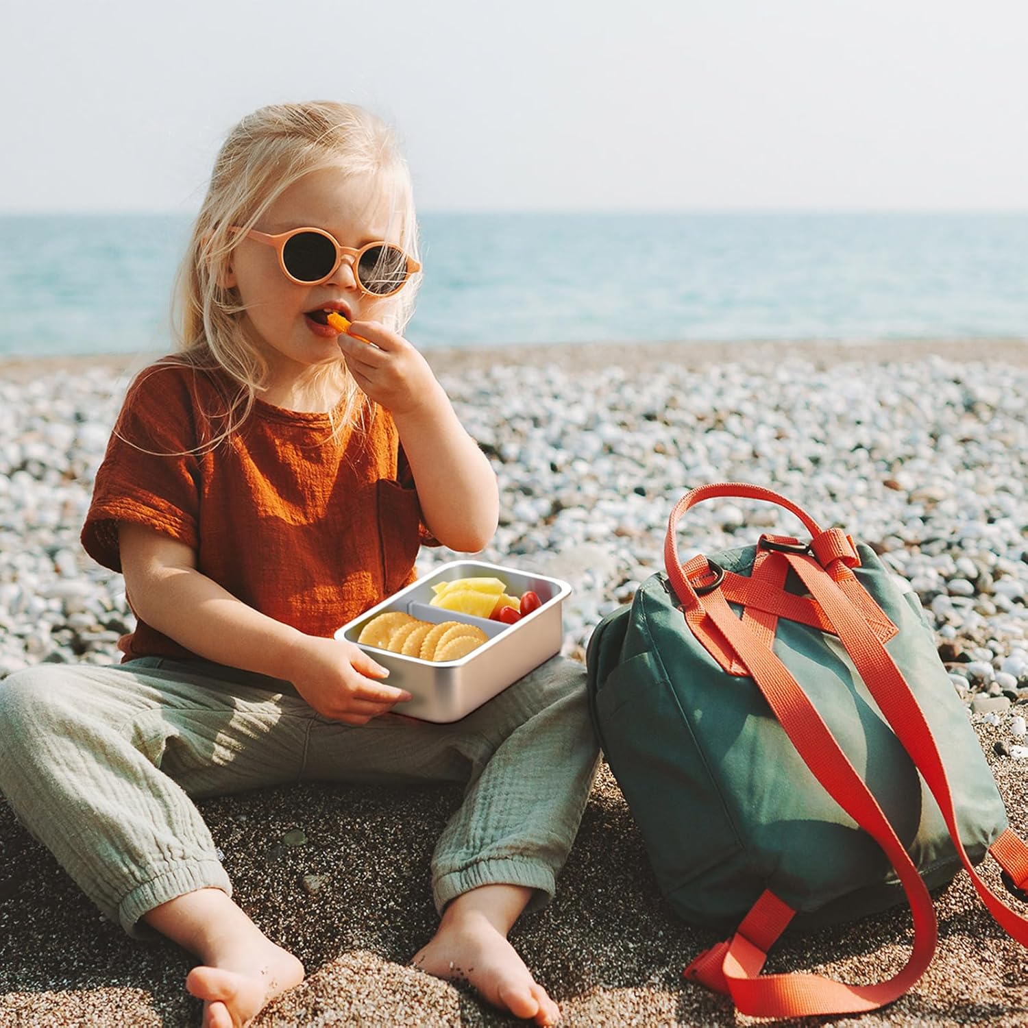 Stainless Steel Bento Box for Kid, 33oz Leak-Proof Lunch Box Containers with Adjustable Divider, Microwave-Safe, Metal Lunchbox for School Travel - Image 2