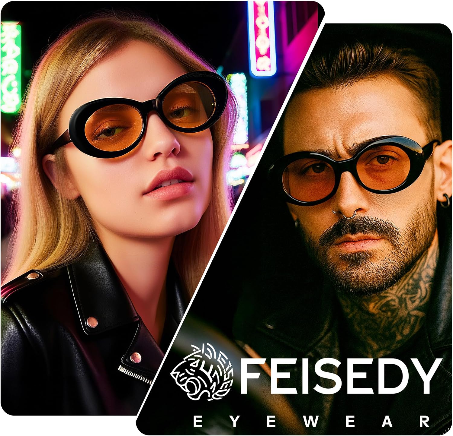 FEISEDY Sunglasses White Oval Clout Goggles for Women Men Retro Round Trendy Rimmed Clueless Costume Frame B2253