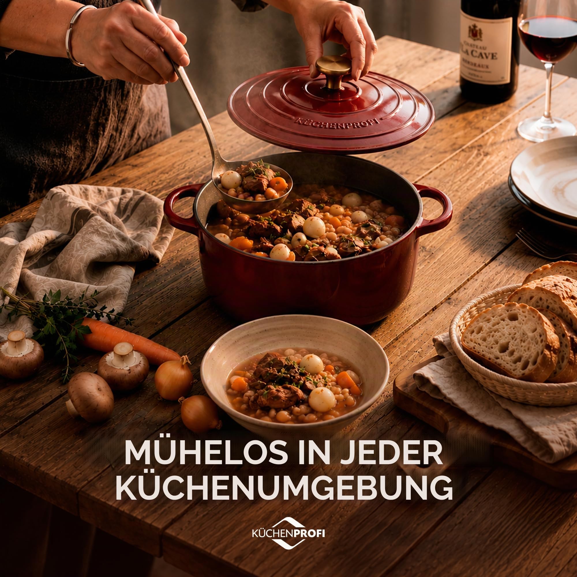 KÜCHENPROFI Gusseisen Bräter mit Deckel, rund, 26 cm, emailliert, médoc | Schmortopf, emailliertes Gusseisen, für alle Herdarten, induktionsgeeignet, grillgeeignet, robust, pflegeleicht