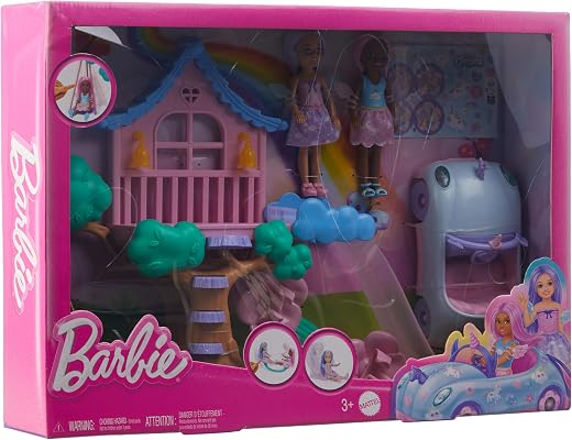 Barbie Treehouse Playset with 2 Chelsea Small Dolls, Toy Car, Swing, Slide, Seesaw, Fairy Wing Accessories &amp; Sticker Sheet