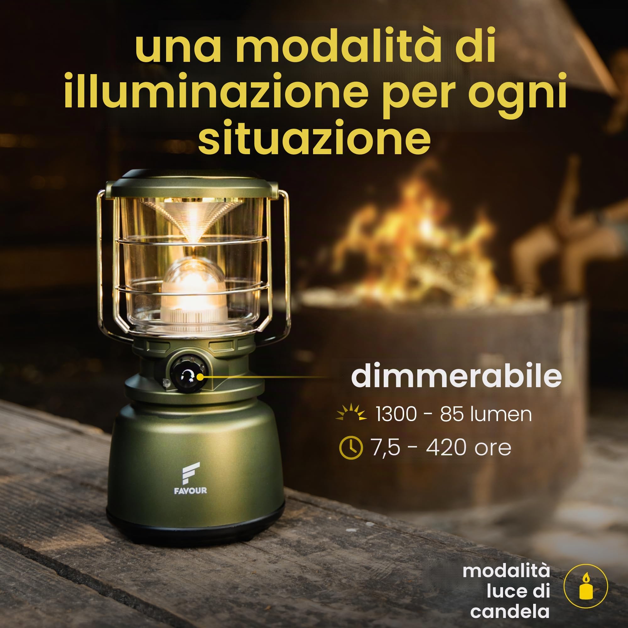 Lanterna da Esterno LED alta potenza 1300 Lumen, IP64 impermeabile e antiurto | Lampada da Campeggio a Batteria, gancio integrato, temperatura di colore regolabile, dimmerabile, verde