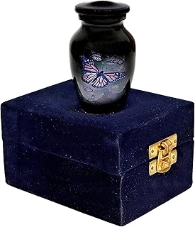 hlc Lovely Black Butterfly Small Keepsake Urn Qnty 1 - Mini Keepsake Urn for Human Ashes with 1 Velvet Box Bag-Keepsake Urn -Beautiful Peaceful Mini Memorial Affordable Keepsake Urn (3.5 