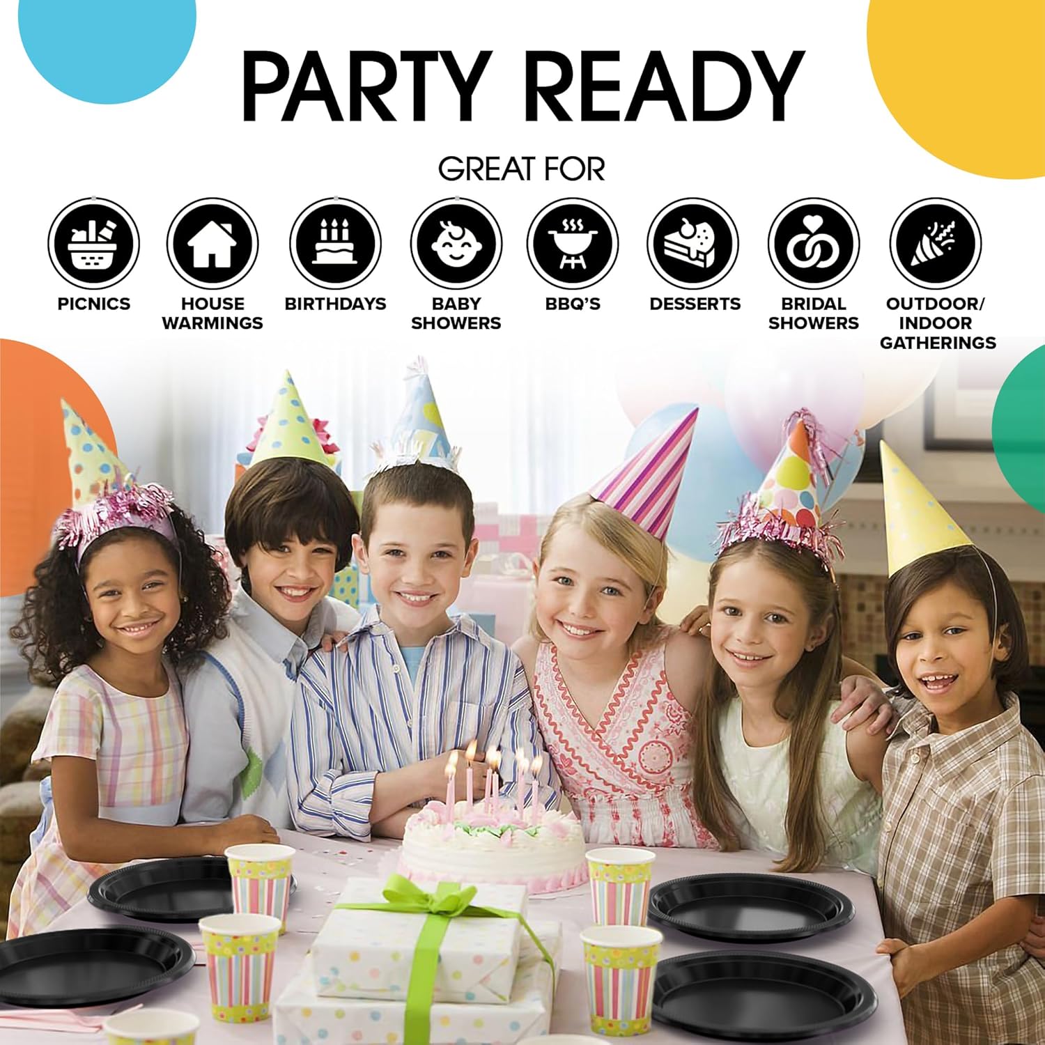 Party Solids Black Plastic Plates For Party 9" Black Disposable Plates Heavy Duty 100 Pcs Plastic Dinnerware Sets Heavy Duty 350 GSM Disposable Dinnerware Set - Image 6