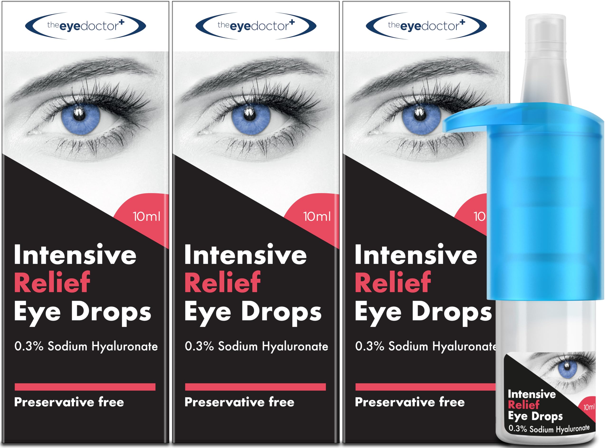 The Eye DoctorIntensive Dry Eye Drops - Preservative Free Eyedrops for Dry Eye Relief - Gently Calms Itchy, Sore & Infected Eyes - Suitable for Contact Lenses with 0.3% Sodium Hyaluronate - 3X 10ml