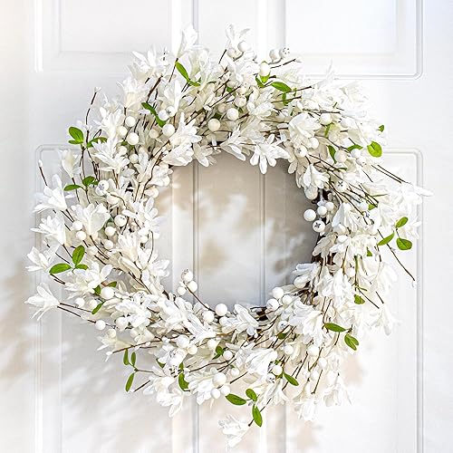 White Wreath 20 Inch Winter Wreaths for Front Door Artificial