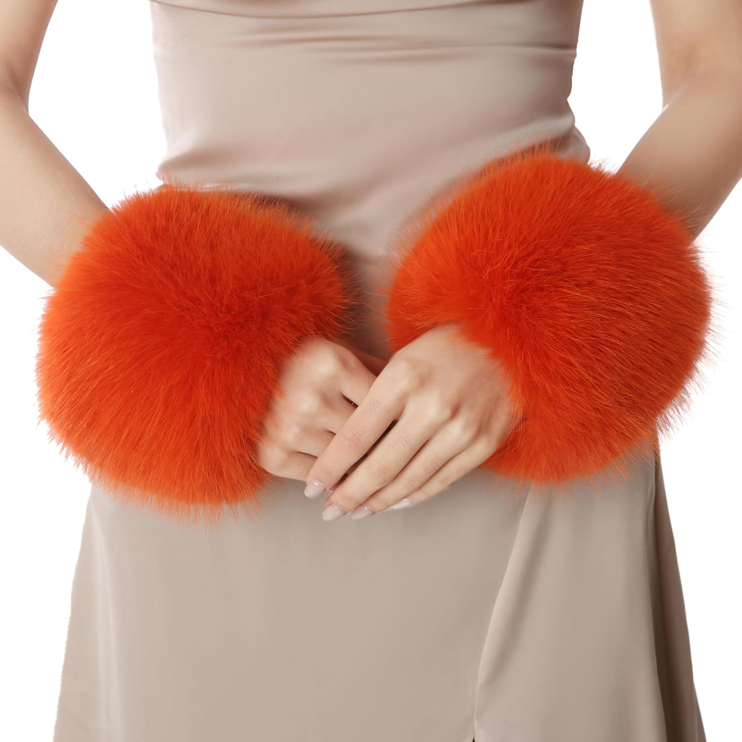 Dikoaina Faux Fur Wrist Cuffs- Winter Furry Bands Fox Fur Wrist Warmer,Arm Warmer, Leg Warmer, One Pair