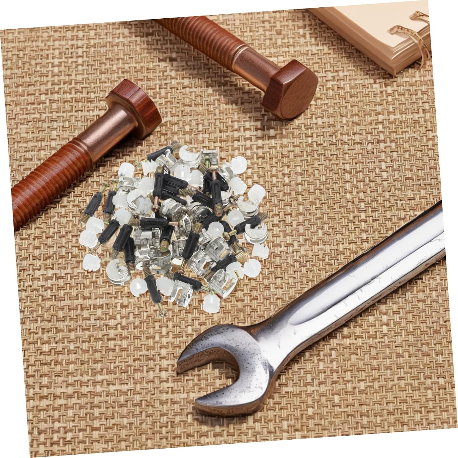 24Sets Furniture Cam Connectors with Self Tapping Rods Eccentric Wheel Nuts Fasteners for Secure Panel Connections in Cabinets and Office Furniture
