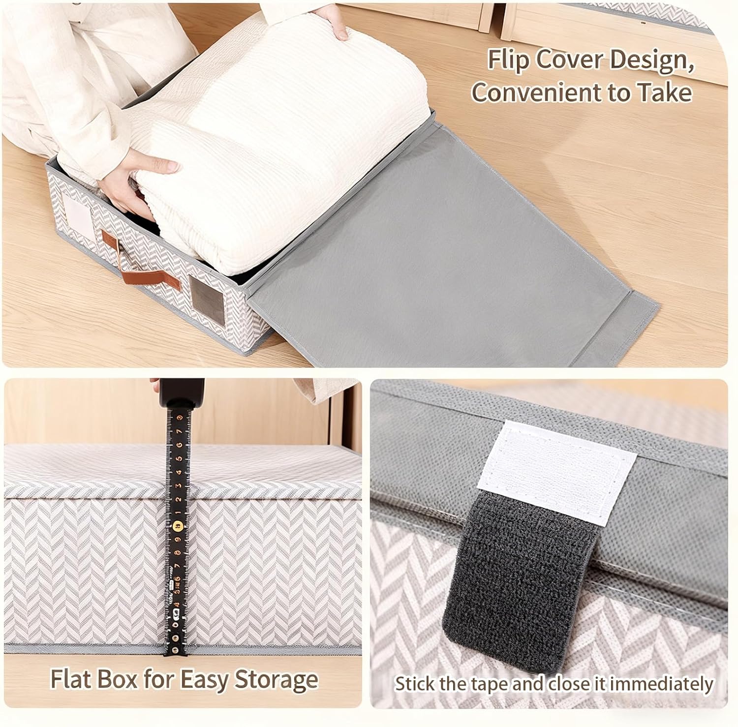 Large Capacity Nonwoven Fabric Bedding Organiser with Removable Lid and Transparency Window for Pillowcases Underwear Storage Organiser Box