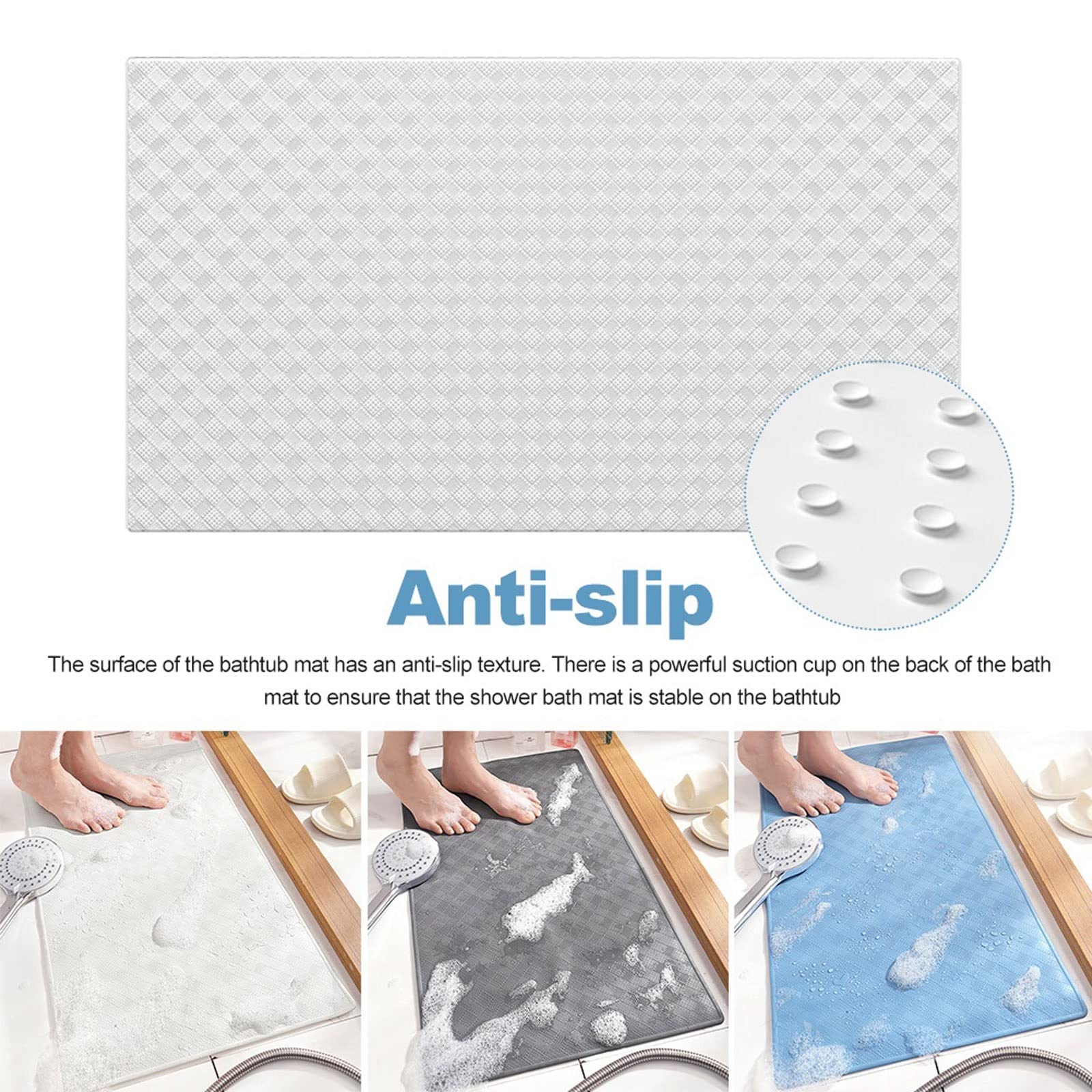 Alfombrilla de baño antideslizante de secado rápido para baño, sauna, habitación, spa, antideslizante, lavable, con orificios de drenaje, ventosa para hotel, rectangular, color gris