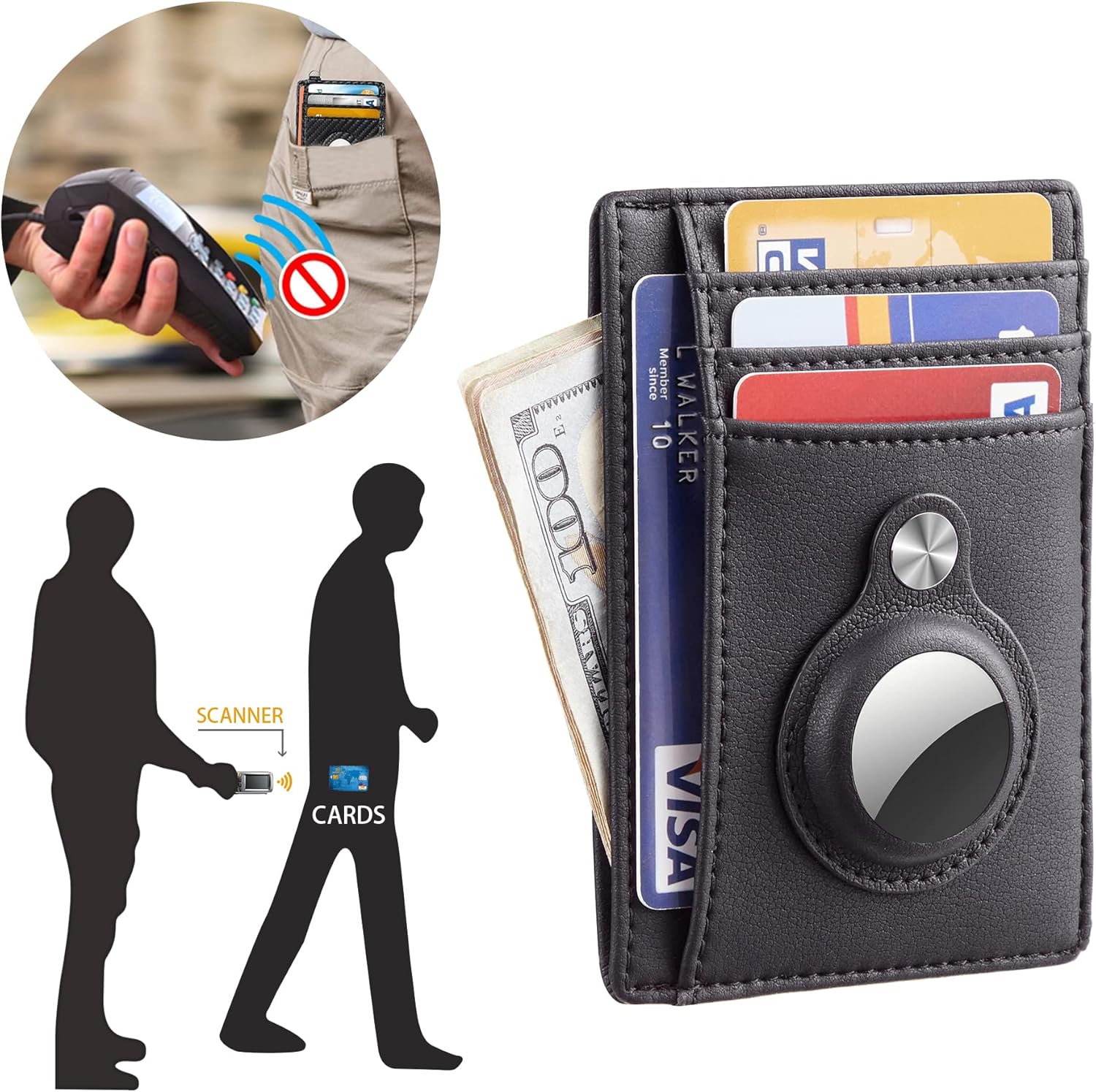 SANMADROLA Front Pocket Slim Minimalist Wallet for Men Women with Credit Card Holder Wallet Built-in Case Holder for AirTag (Black 02) : Clothing, Shoes & Jewelry