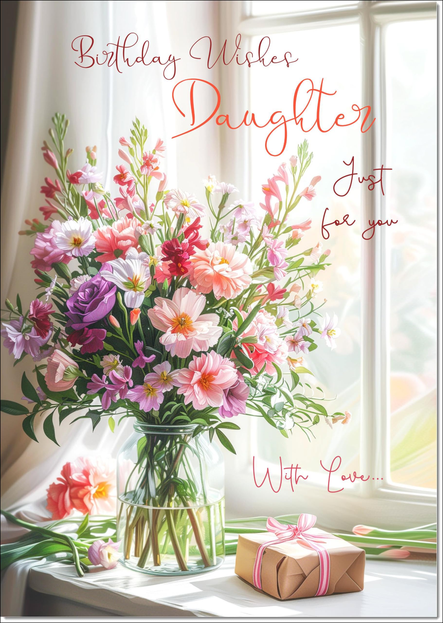 doodlecards Daughter Birthday Card Flower Bouquet and present Large A4 Size with Plain Envelope